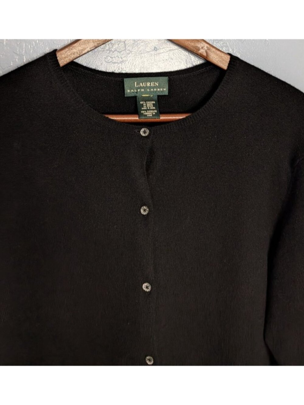Lauren Ralph Lauren Womens Black 100% Cashmere Crewneck Button-Up Cardigan Sweat - Picture 7 of 15